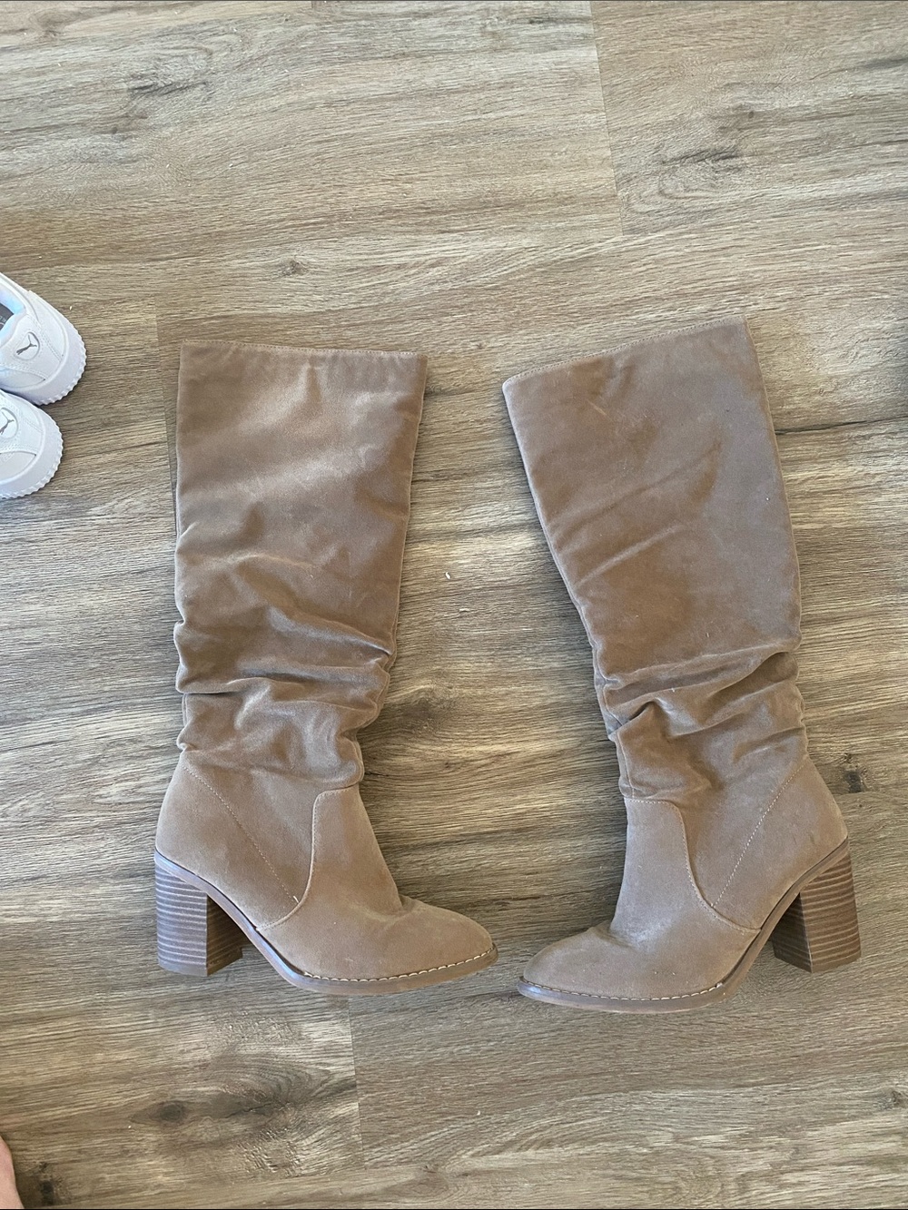Target Soft Taupe Faux Suede Slouch Boots with Block Heel